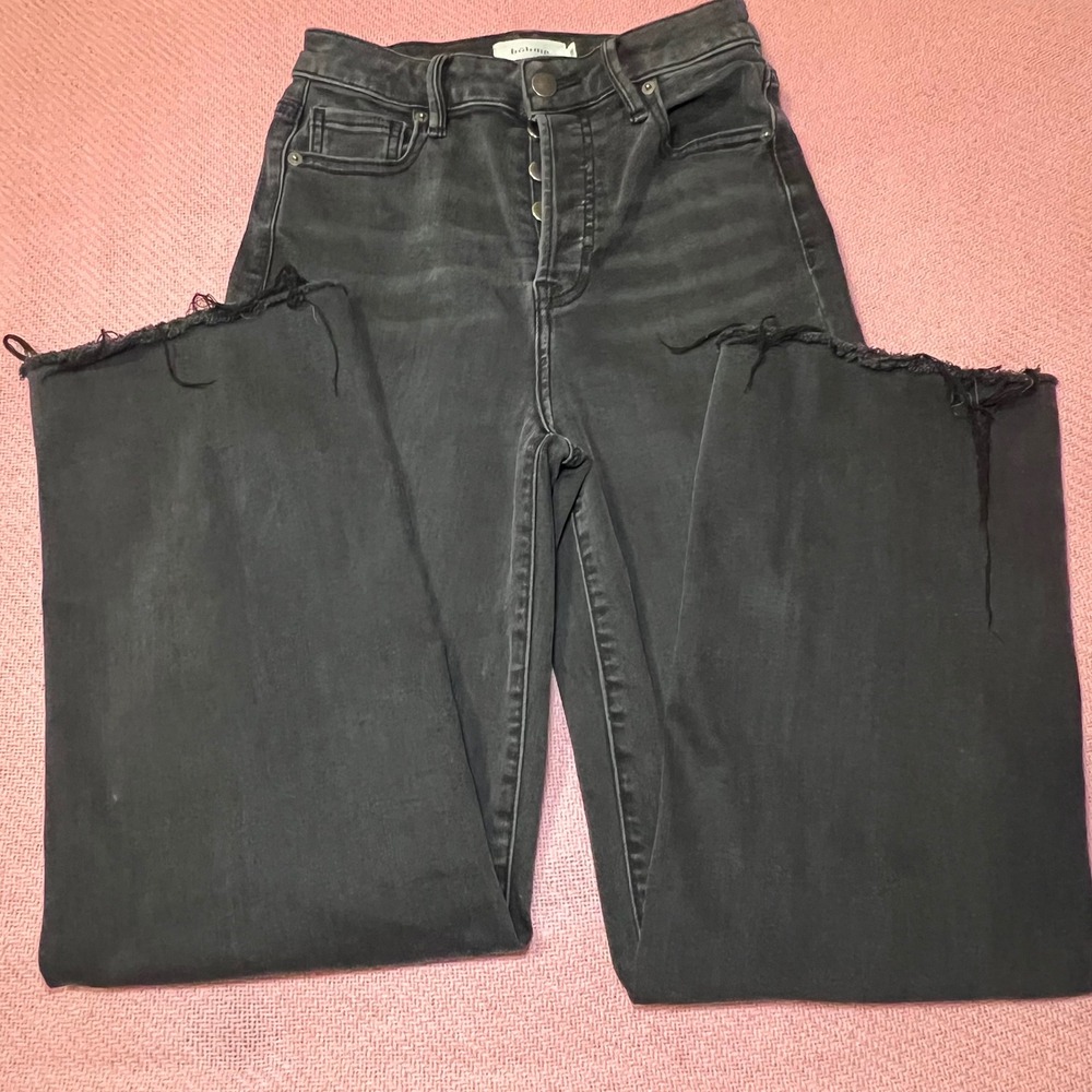Böhme Womens Wide Leg Jeans Washed Black High Rise Raw Hem Size 26 - Picture 4 of 9